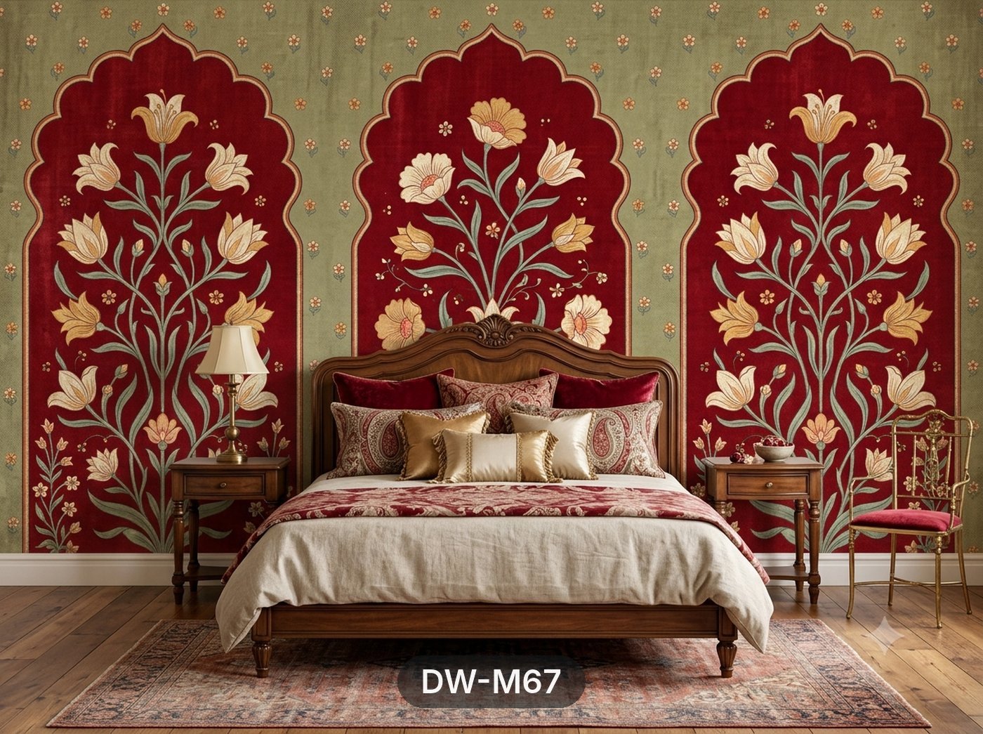 Mughal Red Arch Floral Panel Mural wallpaper