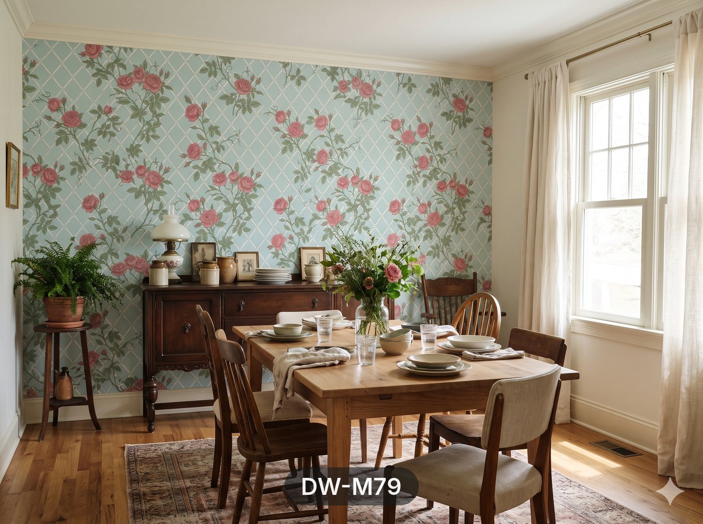 Rose Trellis on Duck-Egg Blue Wallpaper