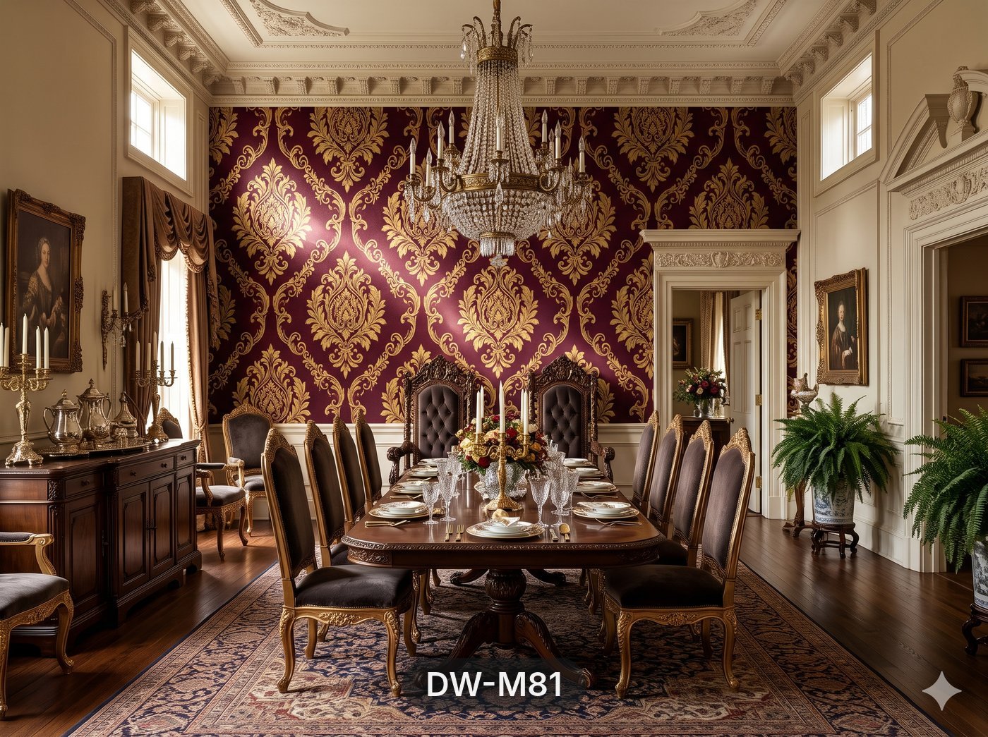 Maroon & Gold Royal Damask Wallpaper