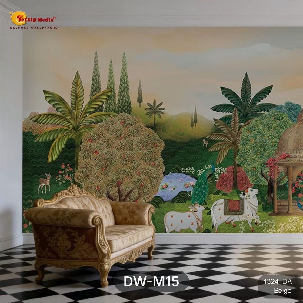 Pichwai Cow Garden Mural – Beige