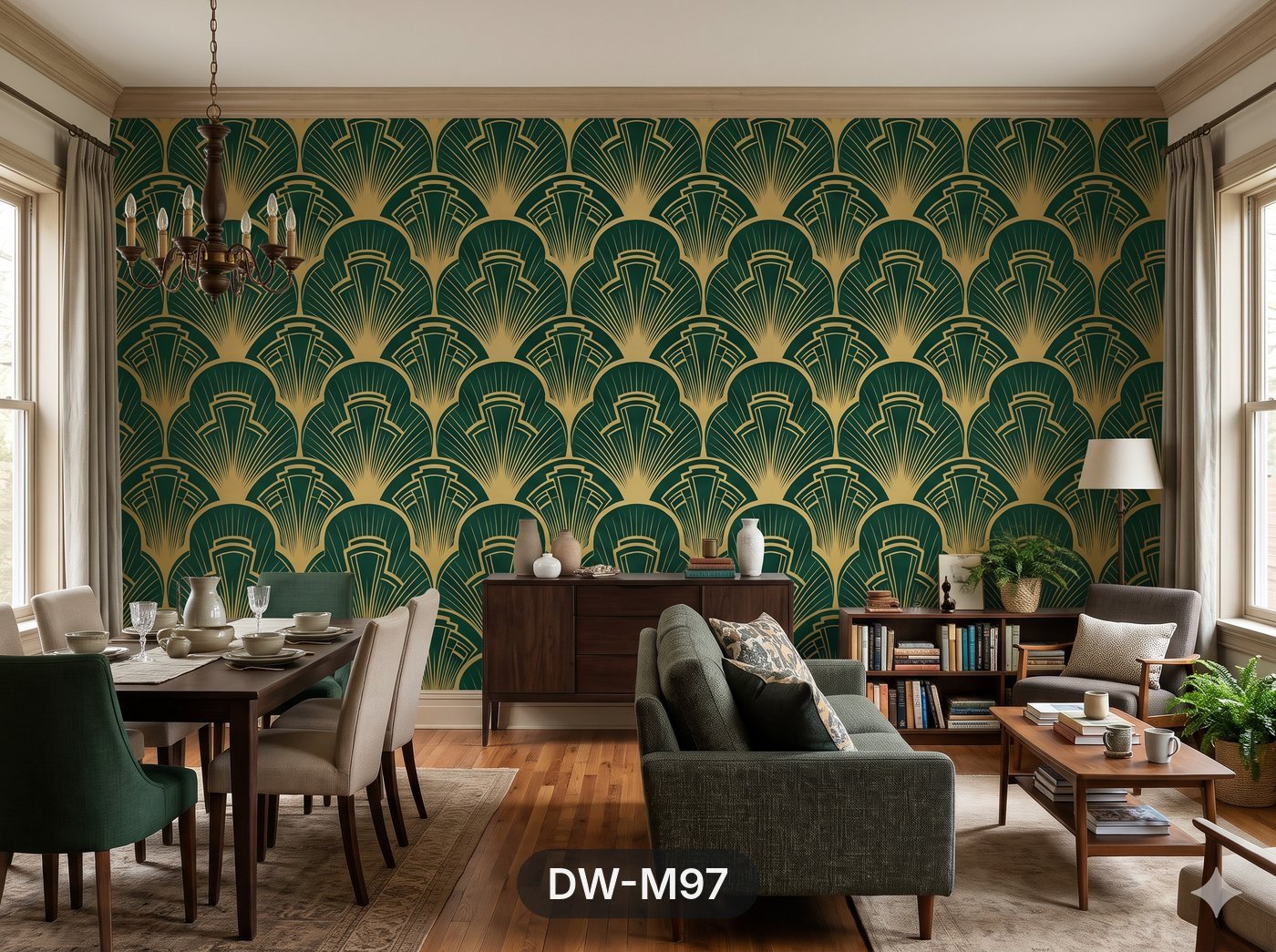 Emerald & Gold Art Deco Fan Wallpaper wallpaper