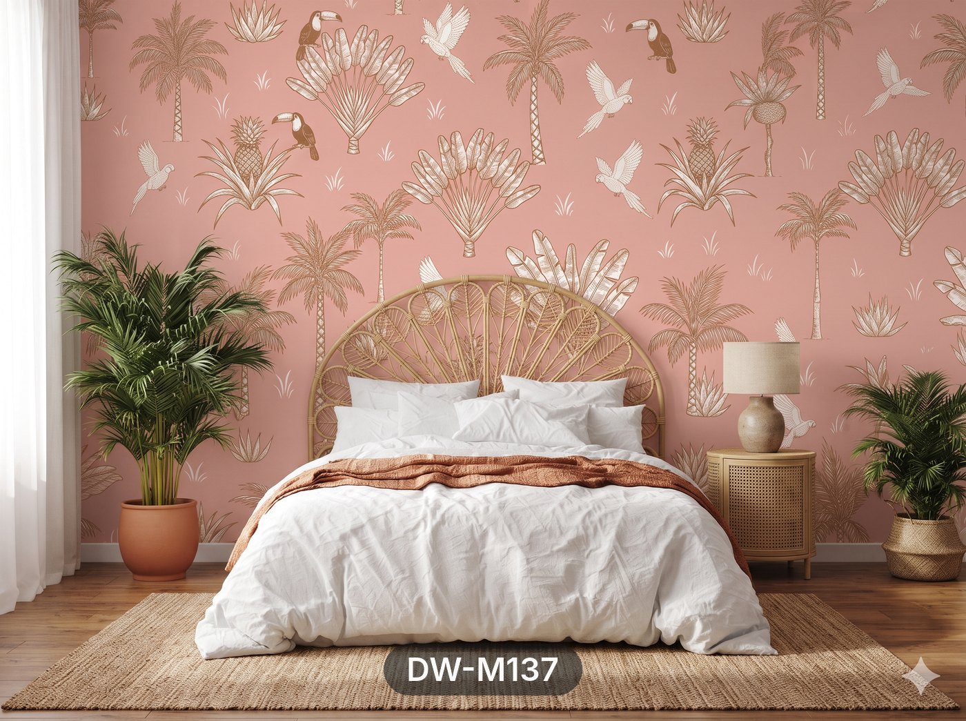 Blush Pink Tropical Toile Wallpaper wallpaper
