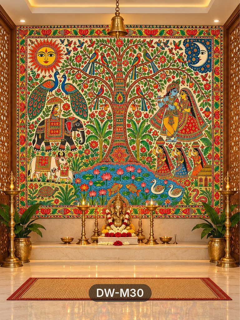 Madhubani Tree of Life Mural wallpaper