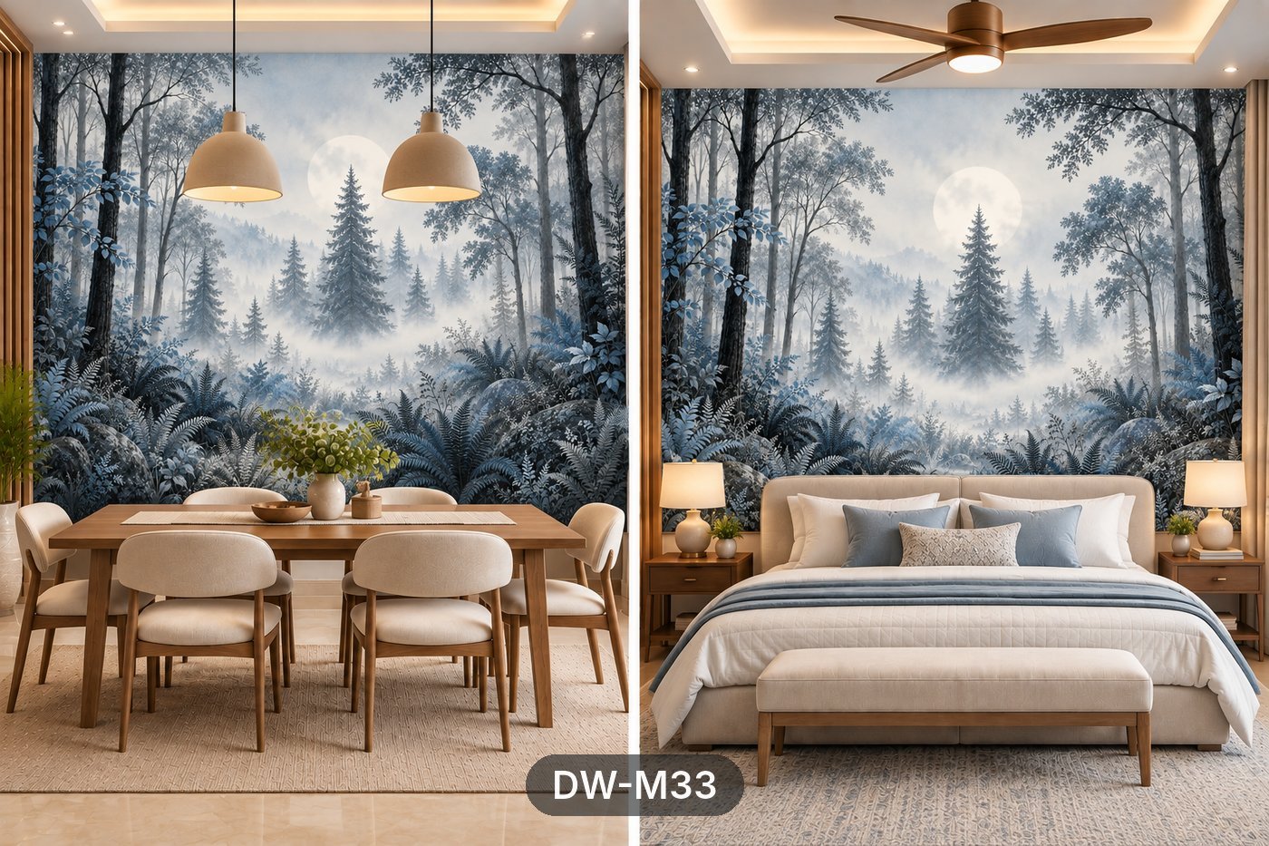 Moonlit Blue Forest Mural
