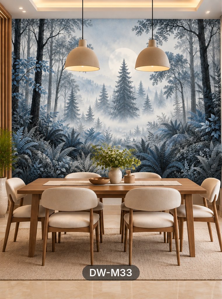 Moonlit Blue Forest Mural wallpaper