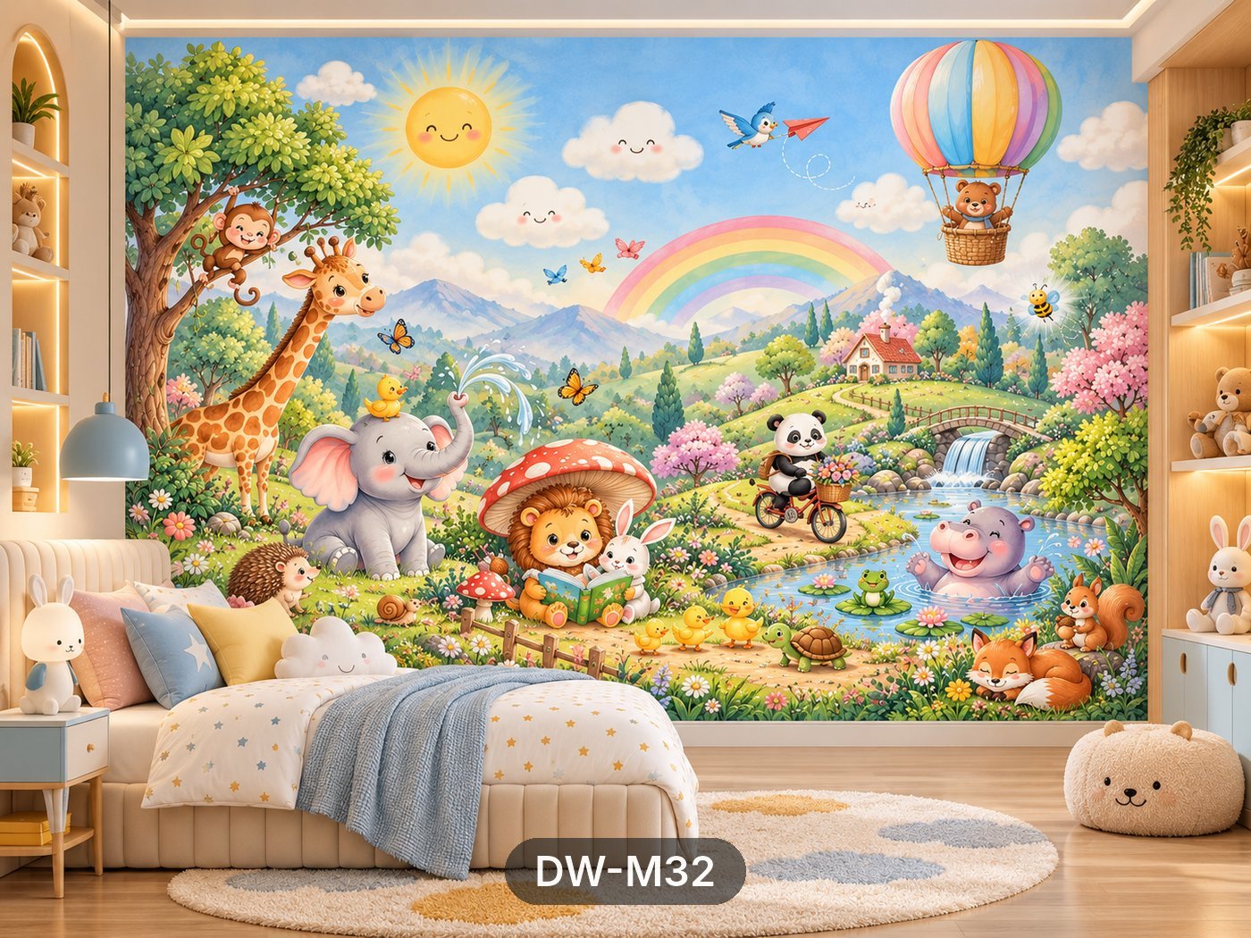 Happy Animal Meadow Kids Mural wallpaper