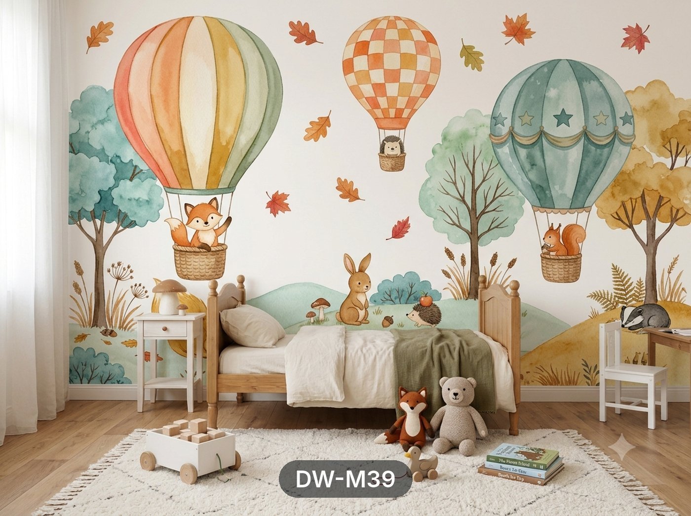 Autumn Woodland Balloons Kids Mural wallpaper
