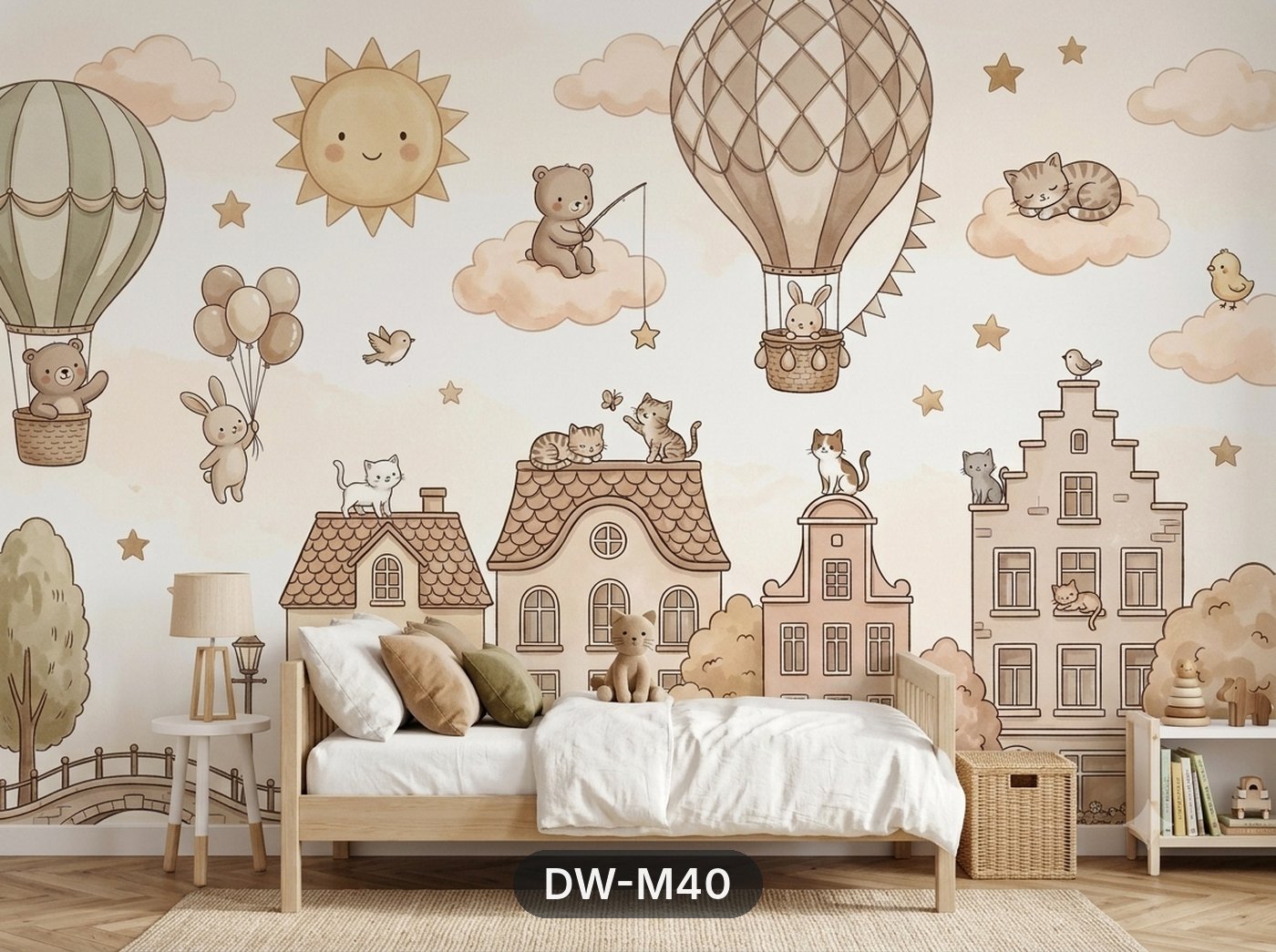 Storybook Town Balloons Kids Mural wallpaper