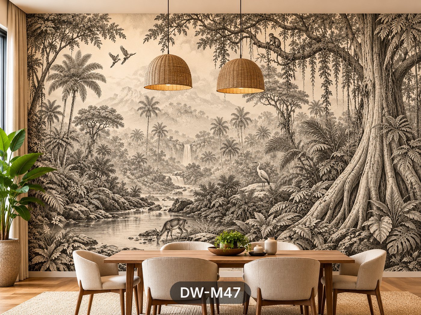 Sepia Rainforest River Mural